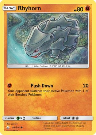 Rhyhorn (92) (92) 092 - Reverse Holofoil SM Unbroken Bonds - Common