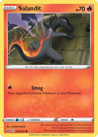 Salandit 027 - Reverse Holofoil SWSH01 Sword & Shield Base Set - Common