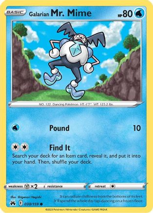 Galarian Mr. Mime 030 - Reverse Holofoil Crown Zenith - Common