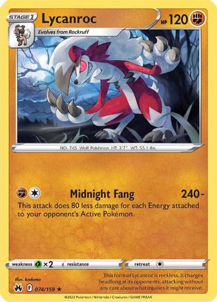 Lycanroc 074 - Reverse Holofoil Crown Zenith - Rare