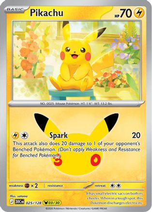 Pikachu 025/128 - Holofoil ME 30th Celebration - Pikachu Rare