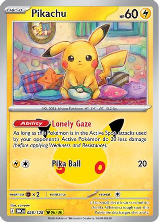 Pikachu 028/128 - Holofoil ME 30th Celebration - Pikachu Rare