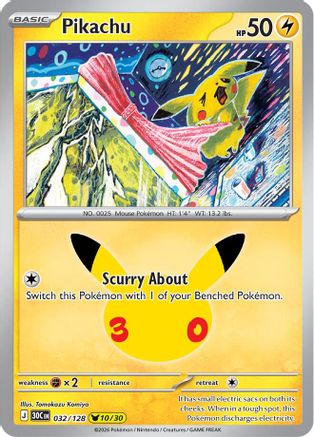 Pikachu 032/128 - Holofoil ME 30th Celebration - Pikachu Rare