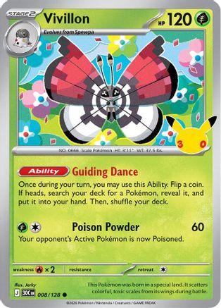 Vivillon 008/128 - Holofoil ME 30th Celebration - Common