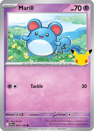 Marill 067/128 - Holofoil ME 30th Celebration - Common