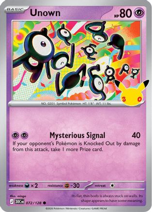 Unown 072/128 - Holofoil ME 30th Celebration - Common