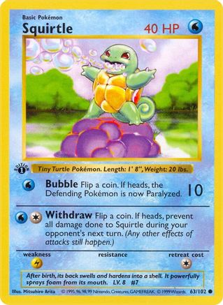 Squirtle 063/102  - 1st Edition Base Set Shadowless - Common