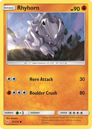 Rhyhorn (93) (93) 093/214  - Reverse Holofoil SM  Unbroken Bonds - Common