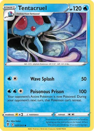 Tentacruel 027  - Reverse Holofoil SWSH07 Evolving Skies - Uncommon