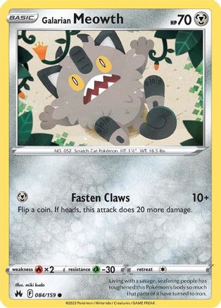 Galarian Meowth 084  - Reverse Holofoil Crown Zenith - Common