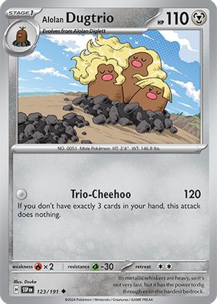 Alolan Dugtrio 123/191  - Reverse Holofoil SV08 Surging Sparks - Uncommon