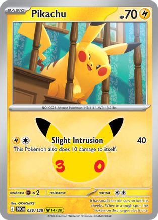 Pikachu 036/128  - Holofoil ME 30th Celebration - Pikachu Rare
