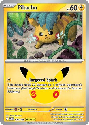 Pikachu 038/128  - Holofoil ME 30th Celebration - Pikachu Rare