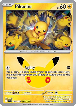 Pikachu 044/128  - Holofoil ME 30th Celebration - Pikachu Rare