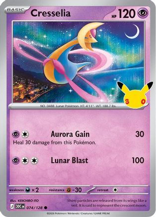 Cresselia 074/128  - Holofoil ME 30th Celebration - Common