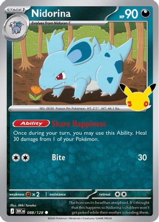 Nidorina 088/128  - Holofoil ME 30th Celebration - Common
