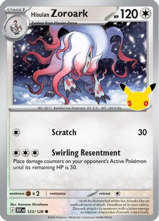 Hisuian Zoroark 123/128  - Holofoil ME 30th Celebration - Common