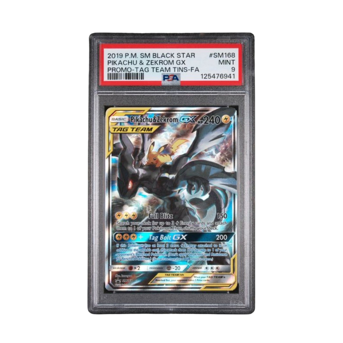2019 POKEMON SM BLACK STAR PROMO #SM168 PIKACHU & ZEKROM GX PROMO-TAG TEAM TINS-FA