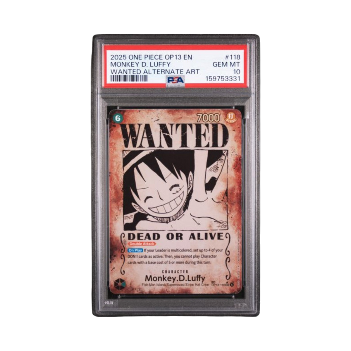 2025 ONE PIECE OP13-CARRYING ON HIS WILL #118 MONKEY D. LUFFY WANTED ALTERNATE ART