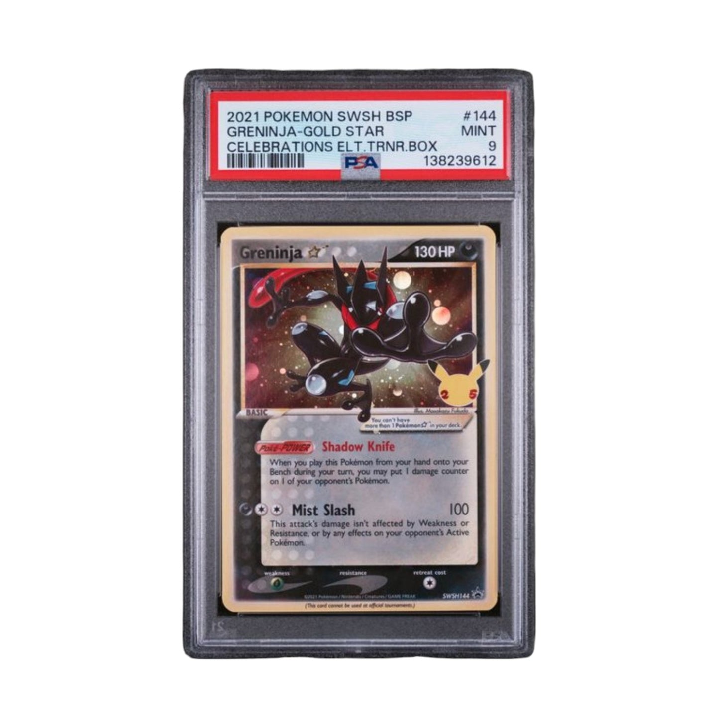 2021 POKEMON SWSH BLACK STAR PROMO #144 GRENINJA-GOLD STAR CELEBRATIONS ELT.TRNR.BOX