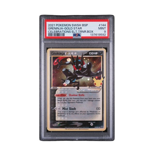 2021 POKEMON SWSH BLACK STAR PROMO #144 GRENINJA-GOLD STAR CELEBRATIONS ELT.TRNR.BOX