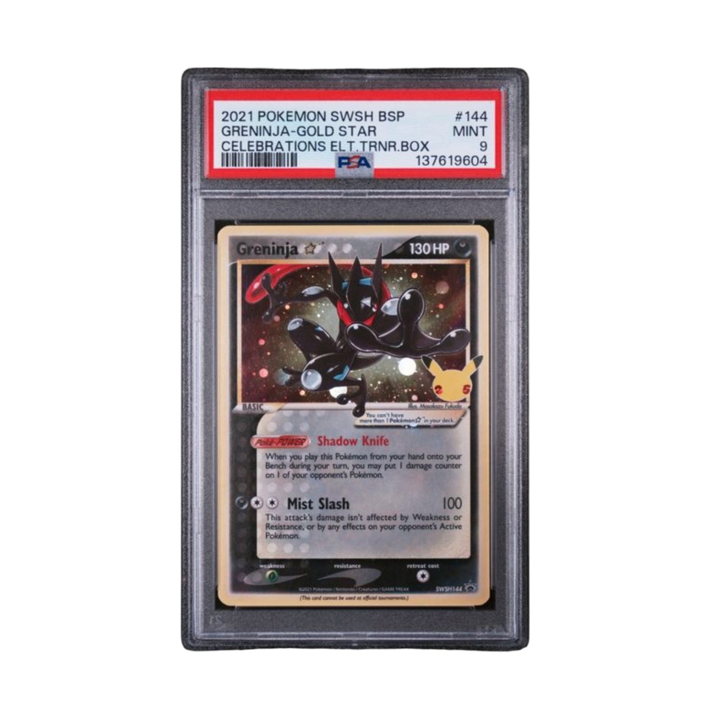 2021 POKEMON SWSH BLACK STAR PROMO #144 GRENINJA-GOLD STAR CELEBRATIONS ELT.TRNR.BOX