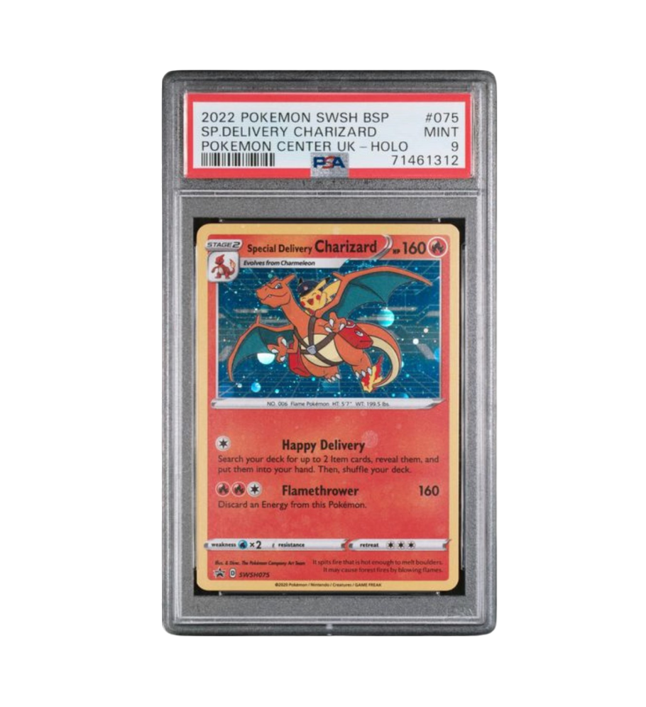 2022 POKEMON SWSH BLACK STAR PROMO #075 SP.DELIVERY CHARIZARD POKEMON CENTER UK-HOLO