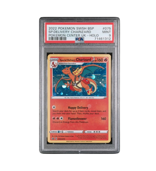 2022 POKEMON SWSH BLACK STAR PROMO #075 SP.DELIVERY CHARIZARD POKEMON CENTER UK-HOLO